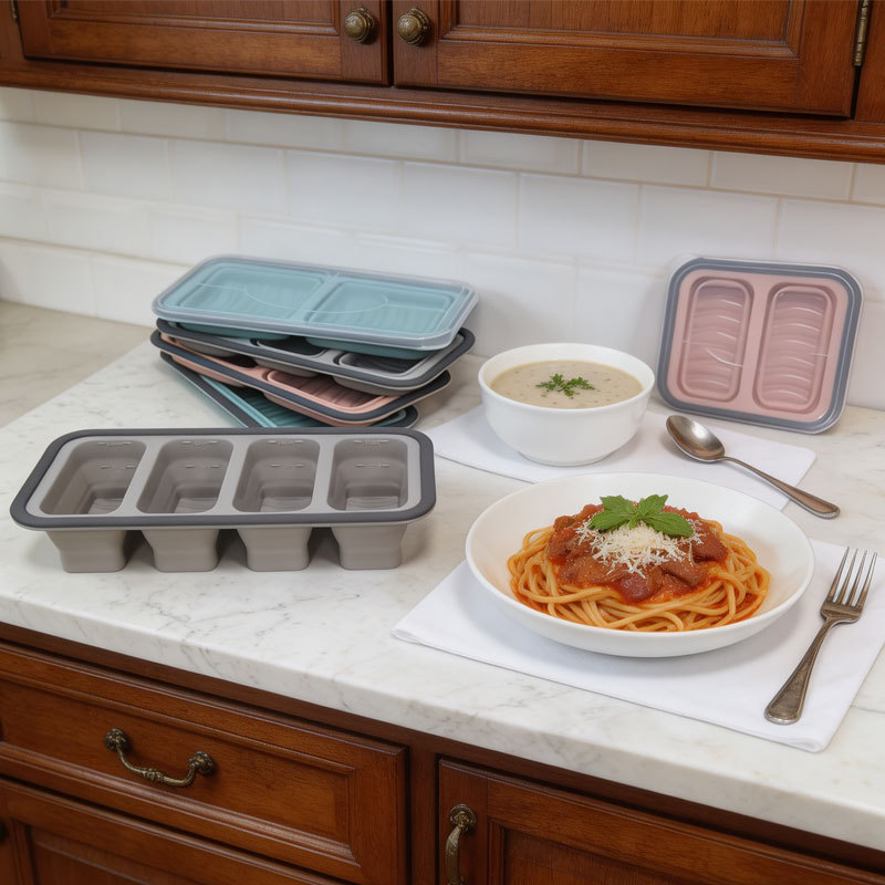 Meal Prep Container - แม่พิมพ์ทำน้ำแข็งก้อนใหญ่-ซุป, ถาดซิลิโคนสำหรับแช่แข็งพร้อมฝาปิดสำหรับซอส, อาหารเหลือ, ภาชนะเก็บอาหารแช่แข็งสำหรับเตรียมอาหารโฮมเมด