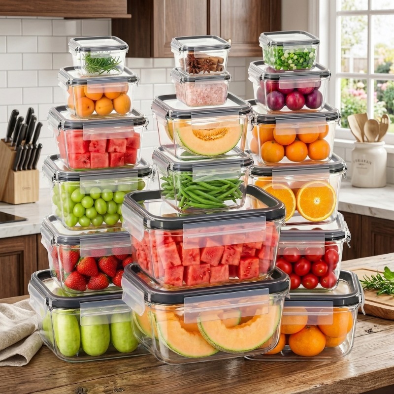 Meal Prep Glass Containers With Lids - ชุดภาชนะเก็บอาหารแก้ว 18 ชิ้น/ชุด พร้อมฝาปิด, กล่องเตรียมอาหารแก้วใสกันรั่วซึม, สามารถวางซ้อนกันได้,