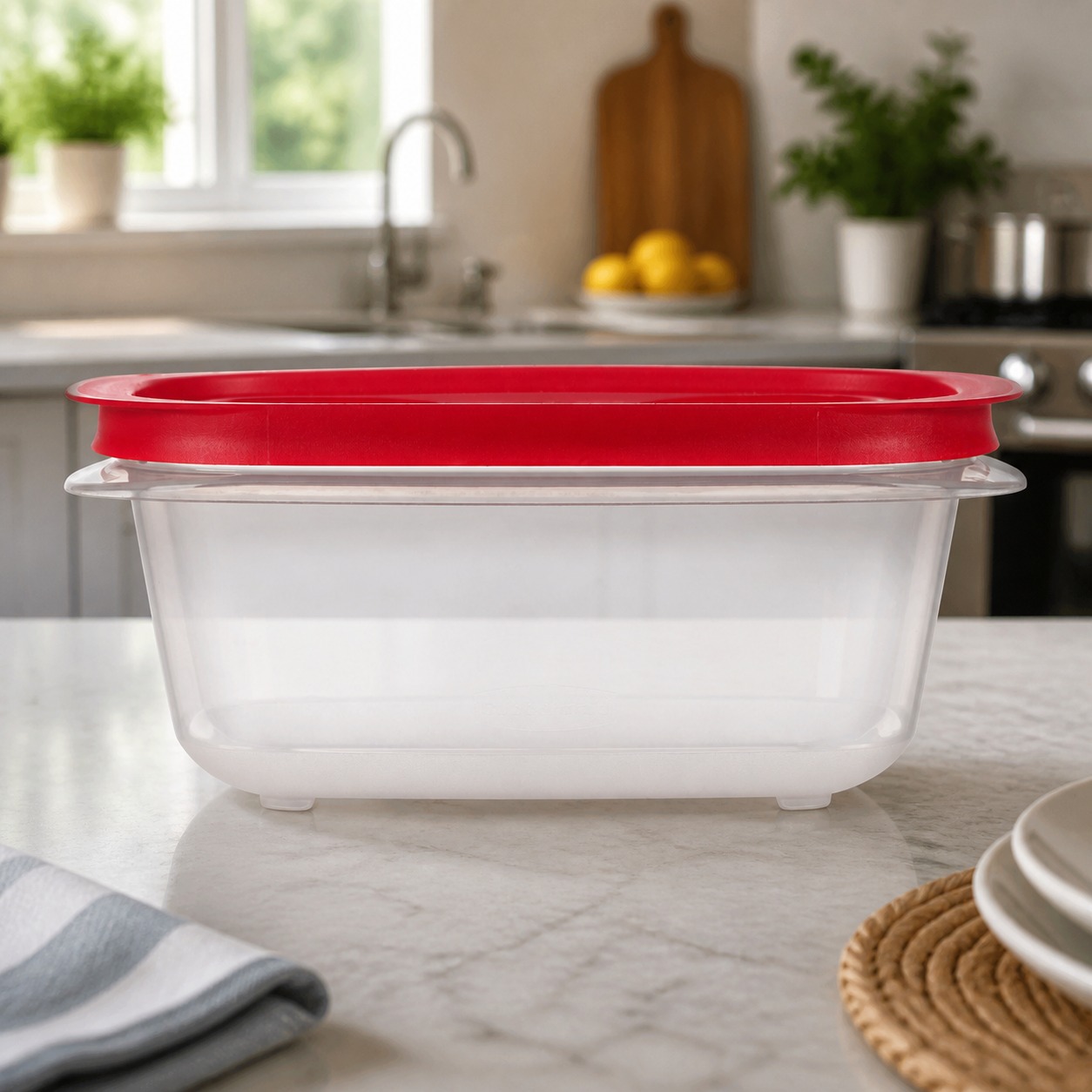 Meal Prep Easy - ภาชนะเก็บอาหารทรงสี่เหลี่ยมผืนผ้าสีแดงพร้อมฝาปิดที่ใช้งานง่ายสำหรับการเตรียมอาหารในครัว ตัวช่วยจัดเก็บอาหารเหลือที่ทนทาน