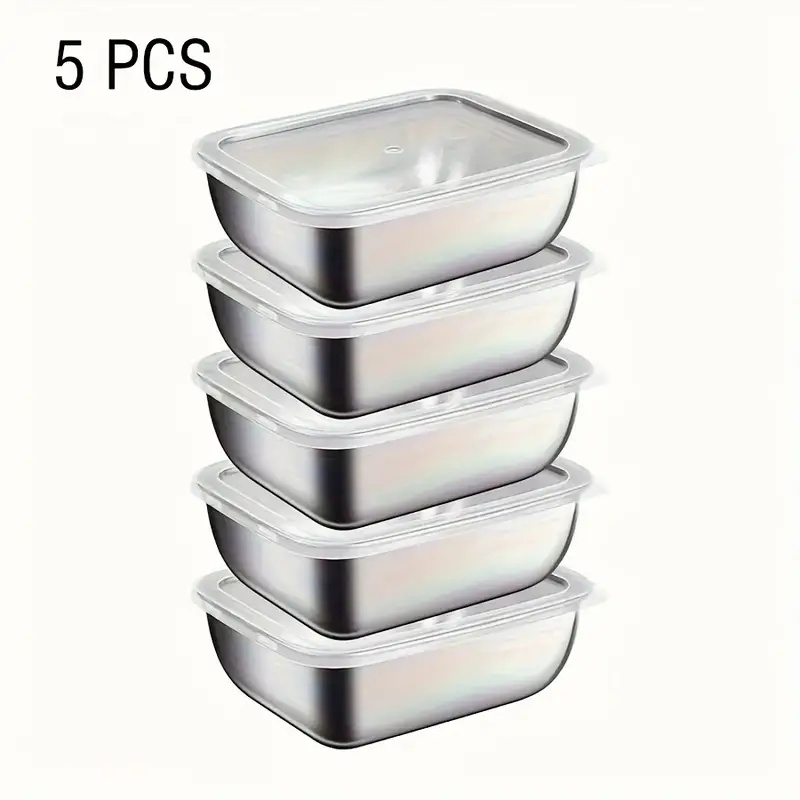 Meal Prep List - กล่องเก็บอาหารสแตนเลส 5 ชิ้น กล่องเตรียมอาหารแบบซ้อนได้ สำหรับตู้เย็น อาหารกลางวัน