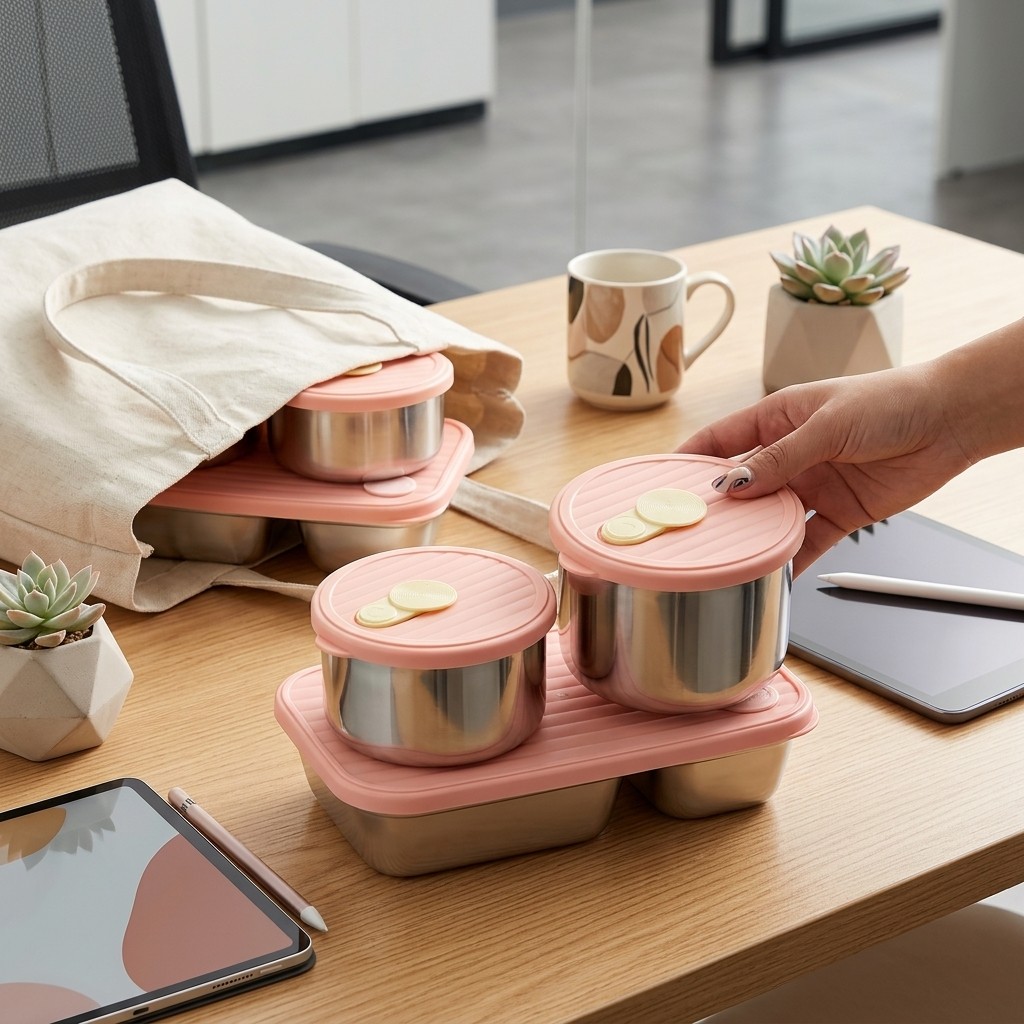 Meal Prep Container - กล่องอาหารกลางวันสแตนเลส 304 ใช้กับไมโครเวฟได้ ชุดกล่องเบนโตะ สำหรับเตรียมอาหาร กล่องเก็บอาหาร