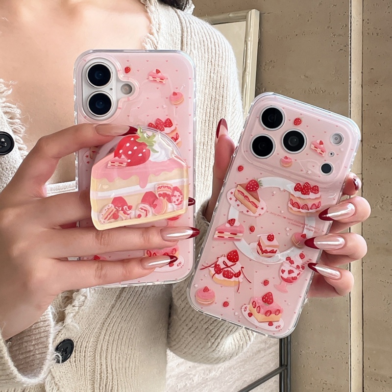 Strawberry Huller - เคสโทรศัพท์แม่เหล็กแบบสั่นลายเค้กสตรอว์เบอร์รี่น่ารัก สำหรับ iPhone 17 Pro 16