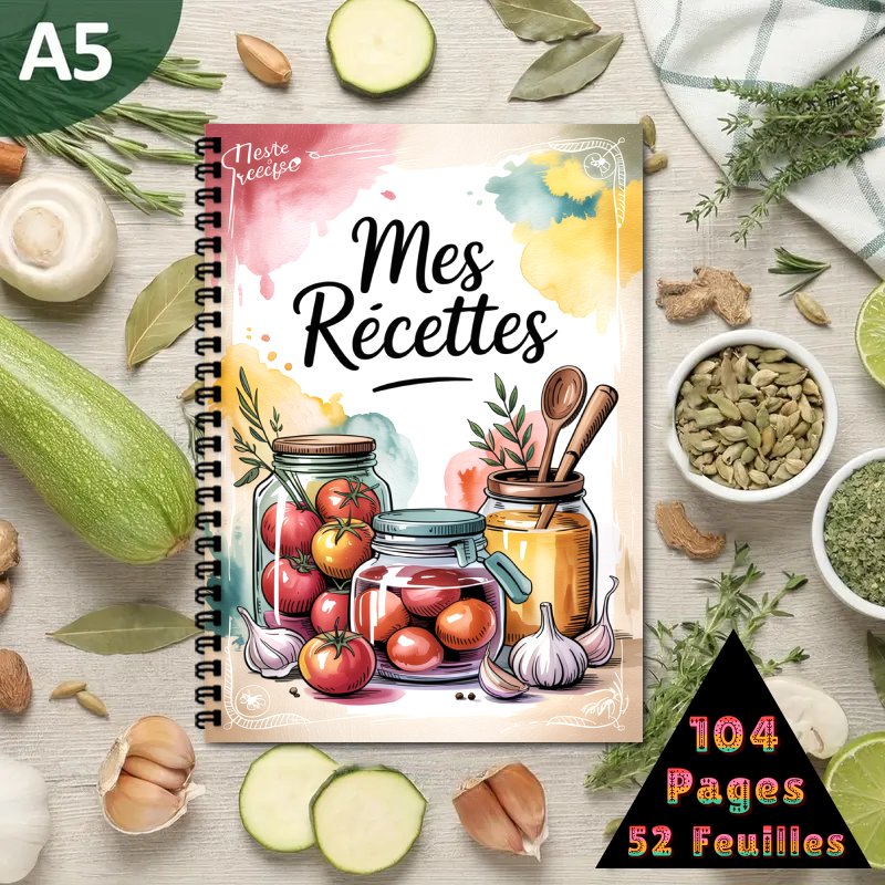 Meal Plan Notepad - หนังสือสูตรอาหารพิเศษฝรั่งเศส A5, เข้าเล่มแบบเกลียว, สามารถจดบันทึกสูตรอาหารได้สูงสุด 100 สูตร,