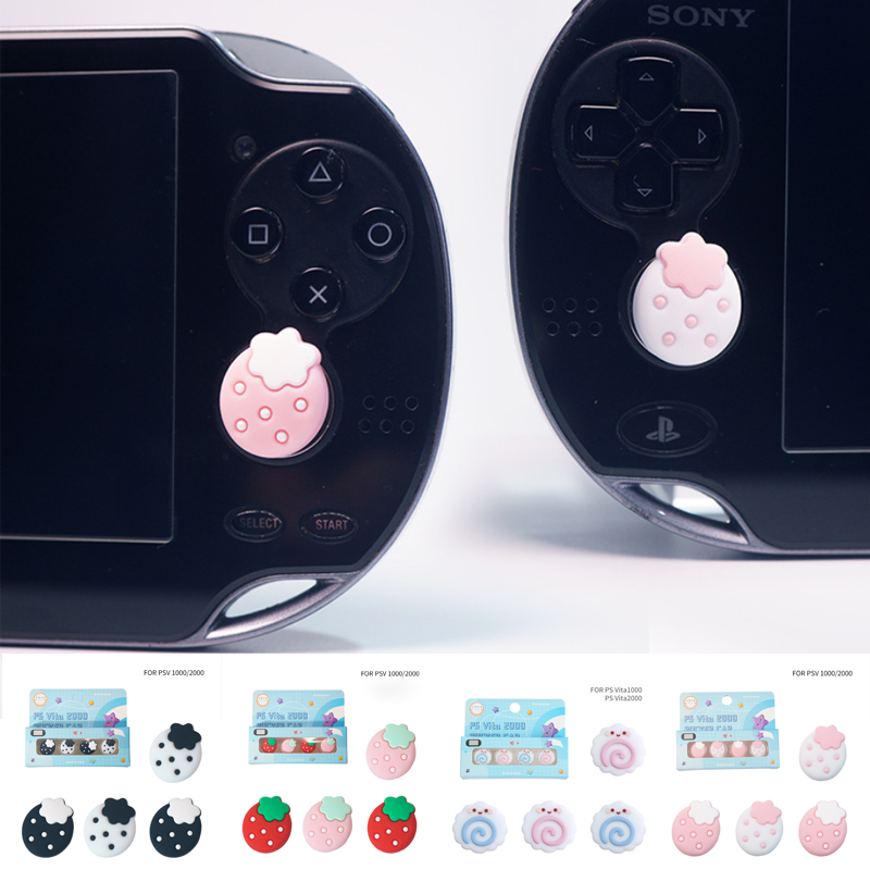 Strawberry Huller - 4 ชิ้น ฝาครอบจอยสติ๊กแบบนุ่มลายสตรอว์เบอร์รี่ สำหรับ Sony PlayStation