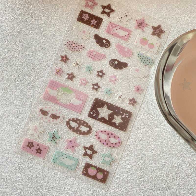 Strawberry Huller - เกาหลีสไตล์สีชมพูสีน้ําตาลเพลงหมายเหตุสตรอเบอร์รี่ Star Glitter ฟิล์ม Scrapbooking สติกเกอร์น่ารัก