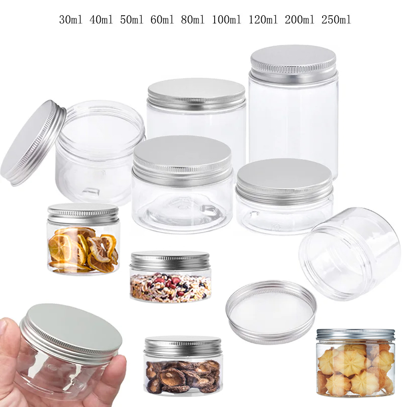Meal Prep Jar - โหลเก็บอาหารพร้อมฝาอลูมิเนียมทรงกลม1-10ชิ้น20/25/30/40/45-250มล. กระปุกใส่อาหารเดินทางขวดเครื่องสำอางพลาสติกเปล่า