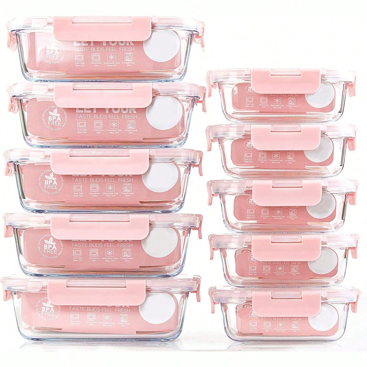 Meal Prep Glass Containers With Lids - ชุดกล่องแก้วสำหรับเตรียมอาหาร 10 ชิ้น, กล่องเก็บอาหารพร้อมฝาปิดที่ปิดสนิท, กล่องอาหารกลางวันแก้ว, ใช้ได้กับไมโครเวฟ,