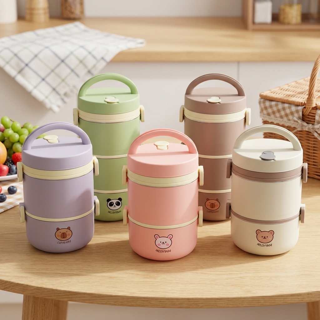 Meal Prep Container - กล่องอาหารกลางวันสแตนเลส 304 กล่องเบนโตะ ชุดกล่องเก็บอาหารแบบพกพาสำหรับเข้าไมโครเวฟ น่ารักสำหรับเด็ก นักเรียน