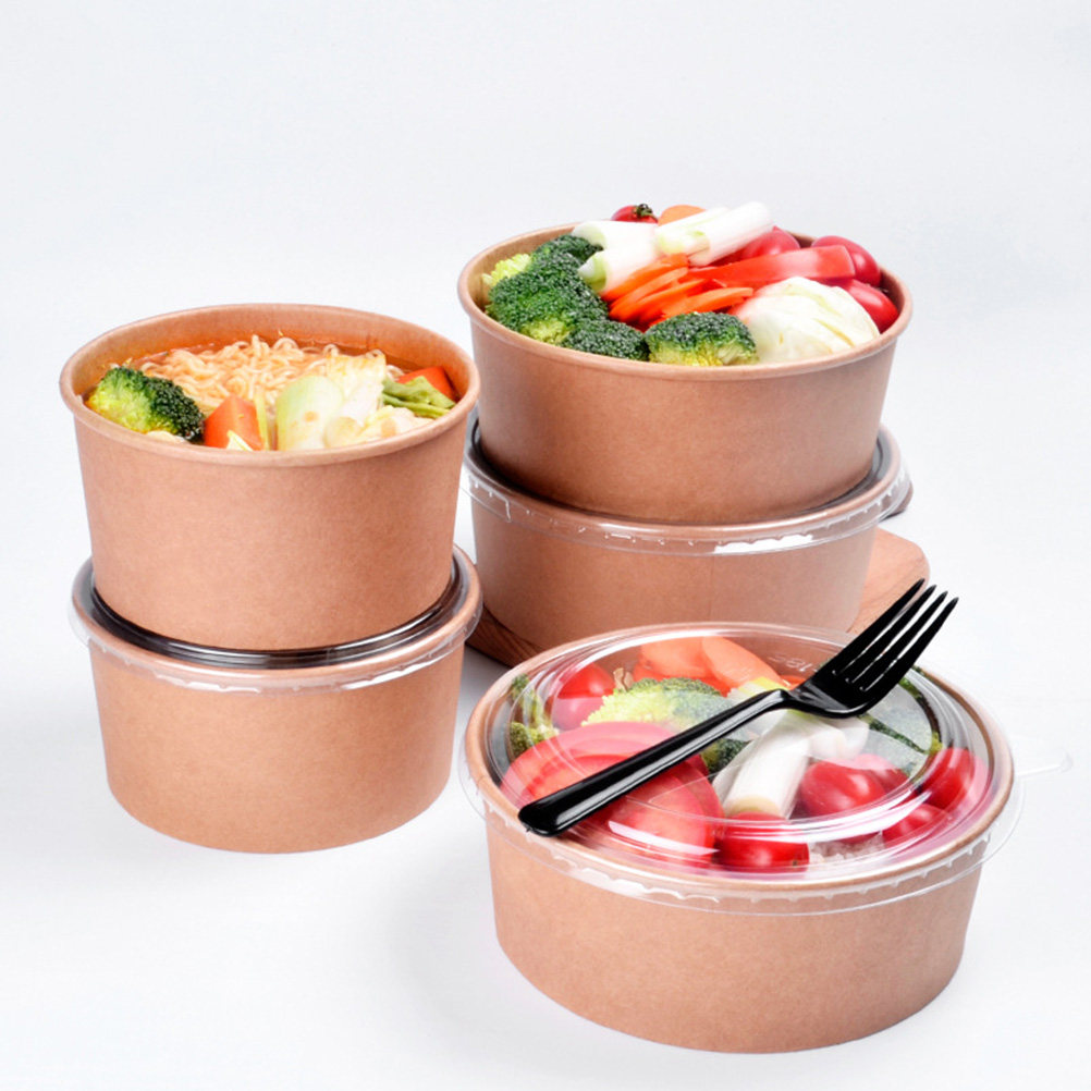Meal Prep Bowl - ชามกระดาษคราฟท์ 20 ชิ้น ป้องกันการรั่วซึม ชามสลัดแบบใช้แล้วทิ้ง ภาชนะบรรจุอาหาร