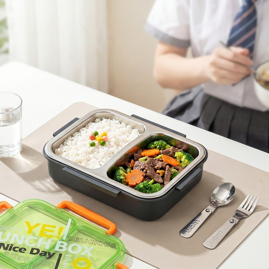 Meal Prep List - กล่องข้าวสแตนเลส 304 สำหรับเข้าไมโครเวฟ แบ่งช่องเก็บอาหาร ป้องกันการรั่วซึม เหมาะสำหรับเด็ก