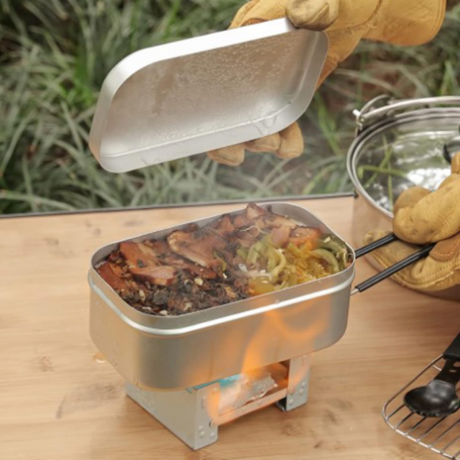 Meal Prep Container - ที่จับกล่องเบนโตะแบบพับได้, ภาชนะบรรจุอาหารกลางวันสำหรับผู้ใหญ่, เครื่องครัวอลูมิเนียมสำหรับตั้งแคมป์, กล่องอาหารกลางวันสำหรับปิกนิก, แคมป์ปิ้ง, เดินป่า