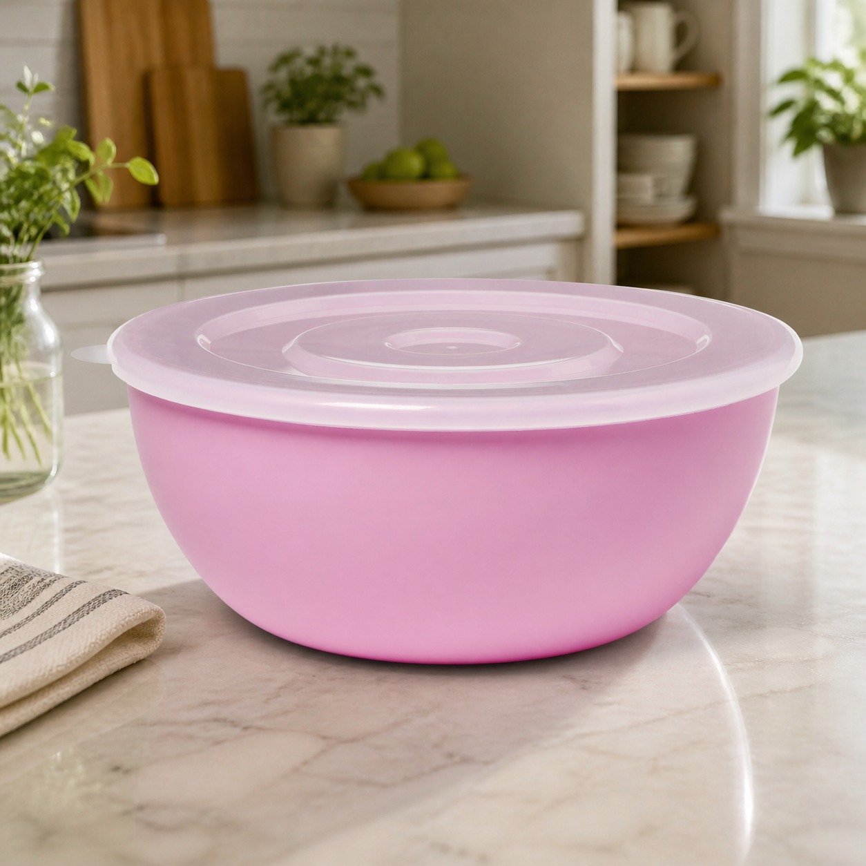 Meal Prep Bowl - ชามสีชมพูพร้อมฝาปิดเข้าชุด ภาชนะเก็บอาหารที่ทนทานสำหรับห้องครัว หอพัก การเตรียมอาหาร และอาหารที่เหลือ