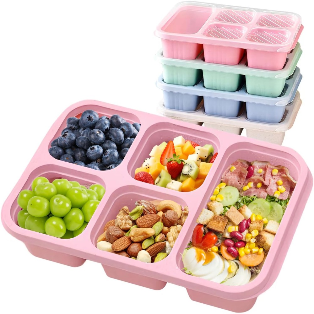 Meal Prep Jar - กล่องอาหารกลางวันเบนโตะพร้อมกล่องเบนโตะ 5 ช่องแบบใช้ซ้ำได้ ใช้กับไมโครเวฟได้สำหรับใส่ของว่างเบนโตะสำหรับการเดินทางและทำงาน