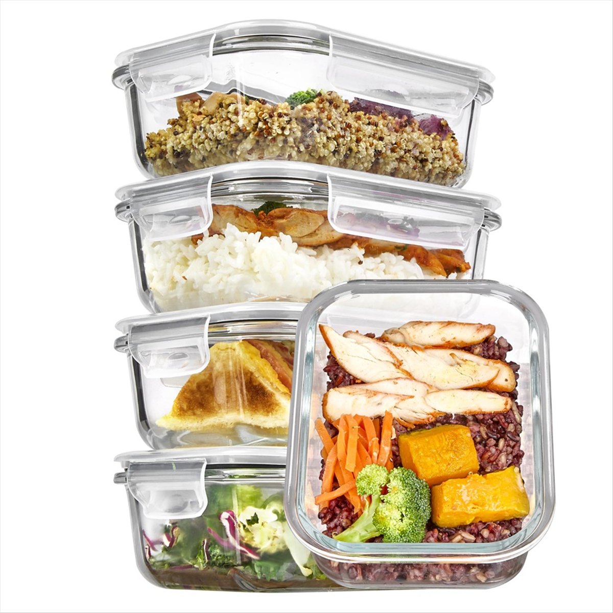 (ESTR) ชุดกล่องแก้วเก็บอาหาร 5 - Meal Prep Glass Containers With Lids บทวิจารณ์และราคา